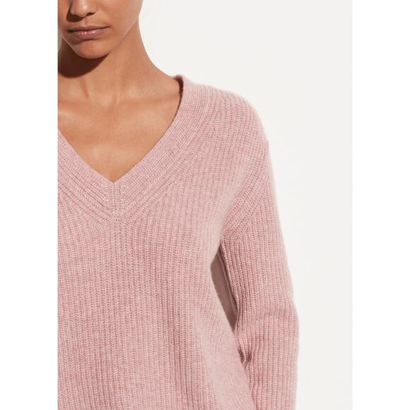 Vince 100% Cashmere Heather Mauve Shaker Rib V Neck Pullover Sweater Small - Picture 2 of 8